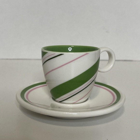 Starbucks Demi Espresso Mini Cup Mug Saucer Candy Striped Holiday 2007 Set - Picture 2 of 10